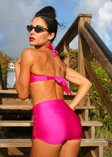 Load image into Gallery viewer, Hot Pink Retro High Waist Skirt Front Bottom
