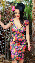 Load image into Gallery viewer, Mai Tiki Cinched Front Puff Sleeve Wiggle Dress
