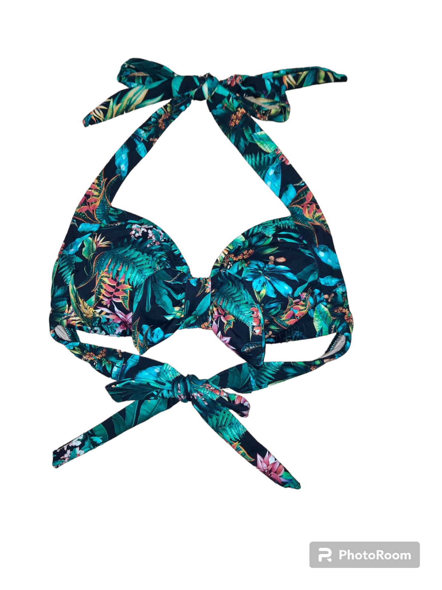 Blue Jungle Retro Halter Bikini Top