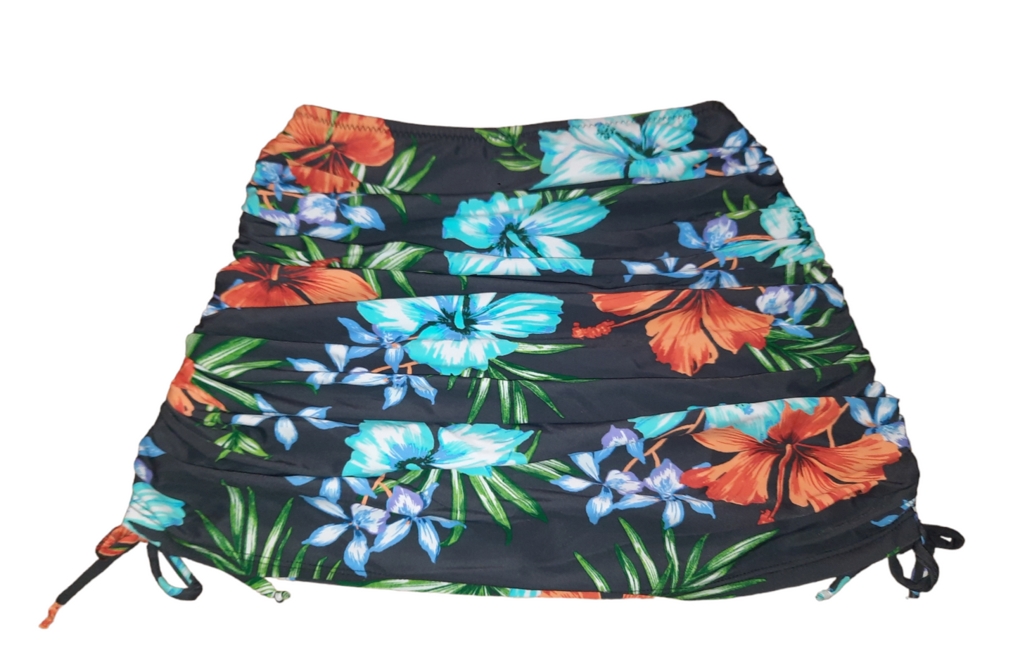 Black Hibiscus Full Adjustable Skirt Bikini Bottom