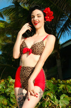Load image into Gallery viewer, Leopard Lounge Red Retro Two-toned High Waist Bikini Bottom
