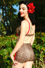 Load image into Gallery viewer, Leopard Lounge Red Retro Two-toned High Waist Bikini Bottom
