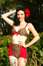 Load image into Gallery viewer, Leopard Lounge Red Retro Two-toned High Waist Bikini Bottom
