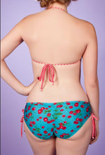 Load image into Gallery viewer, Teal Cherry Bomb Drawstring Hipster Bikini Bottom
