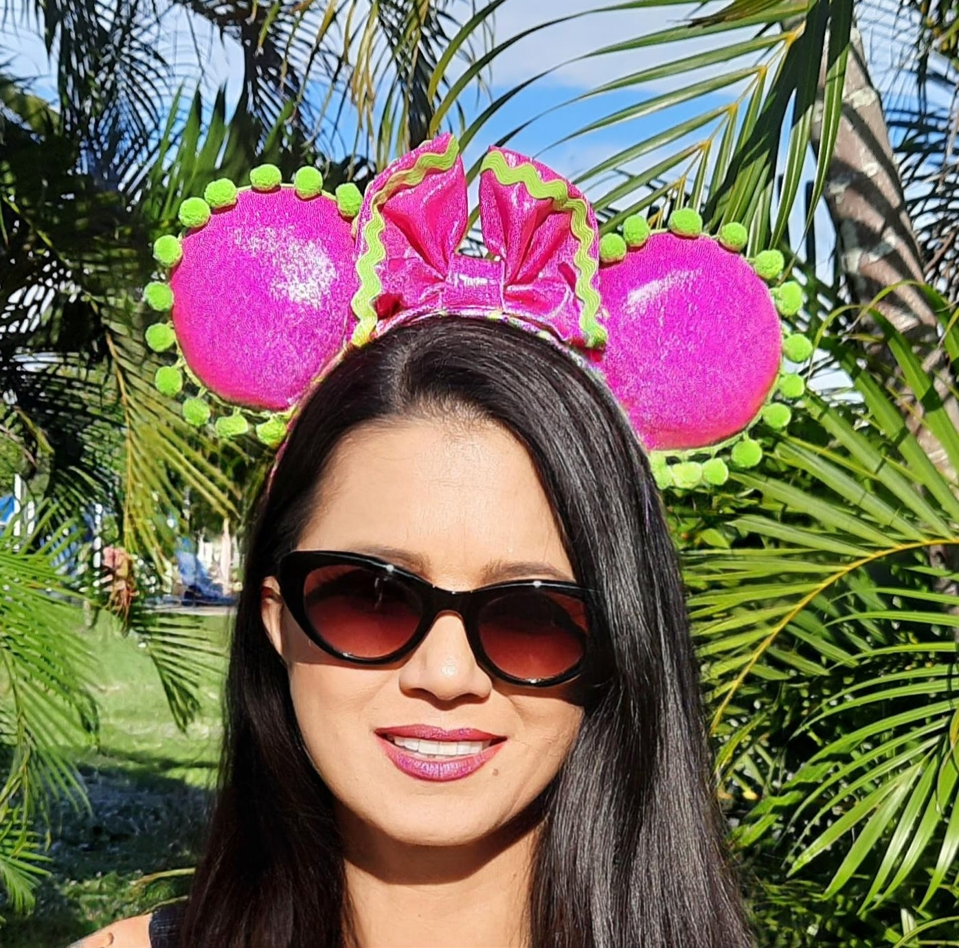 Hot Pink Pom Pom Mouse Ears