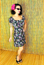 Load image into Gallery viewer, Sugar Skulls A-Line Puff Sleeve Dress
