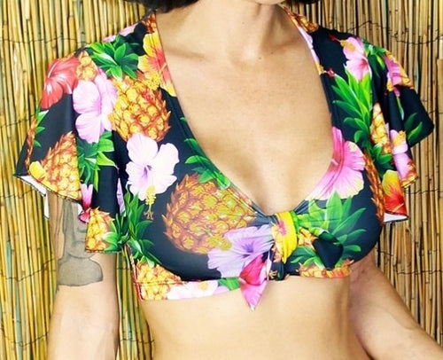 Flounce sleeve bikini crop top
