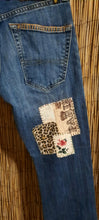 Load image into Gallery viewer, Upcycled Lucky Brand Jeans with patches
