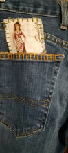 Load image into Gallery viewer, Upcycled Lucky Brand Jeans with patches
