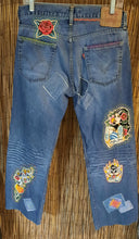 Load image into Gallery viewer, Upcycled/Repurposed Levi&#39;s Tattoo Jeans
