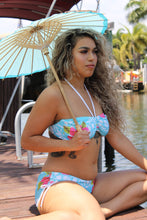 Load image into Gallery viewer, On Sale! Hibiscus Bandeau Halter Top &amp; Drawstring Hipster Bottom Swimsuit
