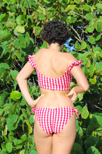 Load image into Gallery viewer, Gingham puff sleeve bikini top
