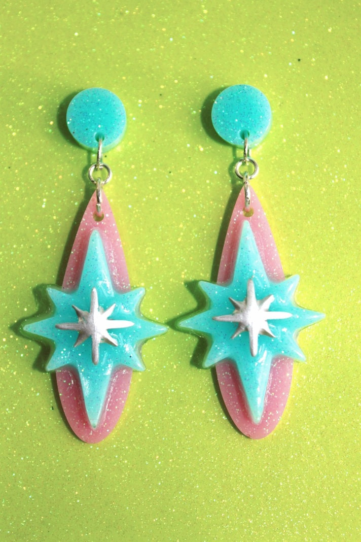 Stardust Lounge Earrings in turquoise and pink